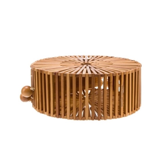 Cult Gaia Cutout Round Circle Beaded Strap Crossbody Bag NWT Natural Bamboo - Picture 15 of 16